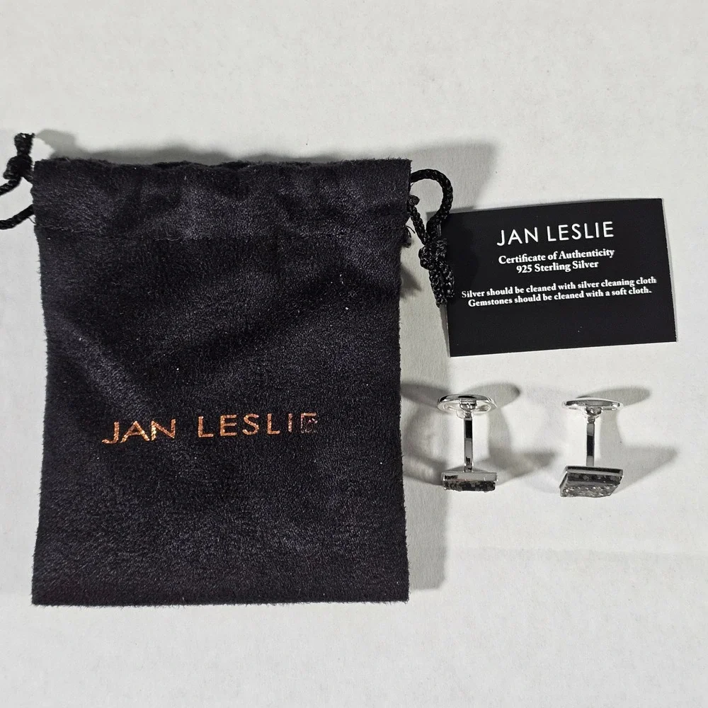 Jan Leslie Cufflinks Mens OS Black Sterling Silver Square Druzy Stone Formal